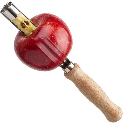 Menz Apfelentkerner - Apfelausstecher mit 8 cm Edelstahl Klinge Ø 1,5 cm, Apfelstecher mit handlichem Holzgriff, Apfelkernausstecher für Bratäpfel und zum Backen, Apfel Entkerner