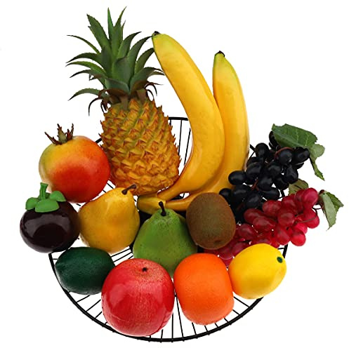 Meiwlong 13 Stück künstliche Obst Set, realistische gefälschte Obst Dekor, Kunststoff Obst umfassen Ananas, Apfel, Traube, Zitrone, Birne, Banane