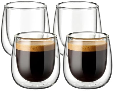 glastal 100ml (4oz) Doppelwandige Espressotassen Espresso Gläser 4er Set, Borosilikatglas Kaffeetassen Glas Set Kaffeeglas Teegläser für Espresso, Latte, Iced Americano, Tee, EIS, Milch, Saft