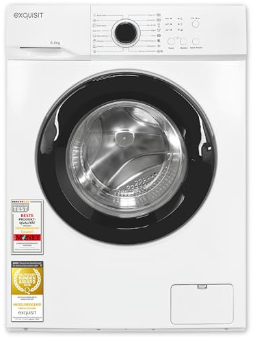 Exquisit Waschmaschine | 6 kg Nennkapazität, 1000 U/Min, Energieklasse A, 76 dB(A), 85 x 60 x 44 cm | 16 Programme, Eco 40-60, Kurzprogramm, manuelle Temperaturwahl, Aquastop | WA56110-020A weiss