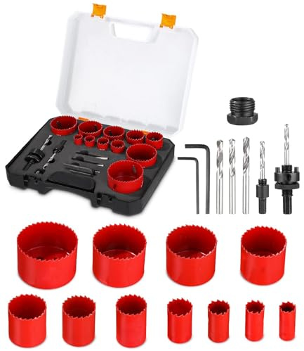 Neuytiky M42 Bimetall Lochsägen Set, 19 PCS Metall Dosenbohrer Lochbohrer Kreisschneider Verwendet (19–68mm), 38mm Schnitttiefe für Holzbrett, PVC-Brett, Plastikbrett