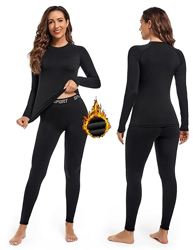 Hyeek Thermounterwäsche Damen, Warme Skiunterwäsche Funktionsunterwäsche | Thermounterwäschesets Frauen mit Innenfleece, Ultraweich Winter Lange Thermo Ski Unterwäsche Set für Joggen, Skifahren