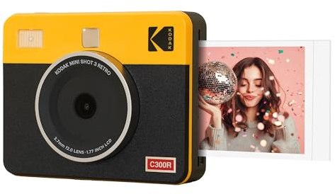 KODAK Mini Shot 3 Retro 4PASS 2-in-1 Sofortbildkamera und Fotodrucker (7,6x7,6cm) + 8 Blatts, Gelb