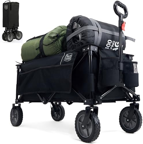 TIMBER RIDGE XXL Bollerwagen Faltbar Transportwagen mit Seitentasche Getränkehalter verstellbarem Griff, Gartenwagen für Alle Gelände, Draussen Camping Einkaufen