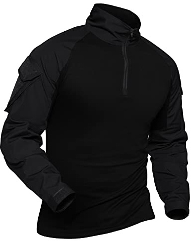 XKTTAC Combat Shirt Tactical mit 2-4 Taschen Herren Militär Ausrüstung Security Outdoor Polizei Hemd Bundeswehr Paintball Airsoft(B-bk/2 Taschen,S)