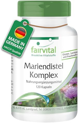 fairvital Mariendistel Komplex, 120 Kapseln mit Artischocke + Löwenzahn, Bitterstoff-Kapseln, 100% vegan