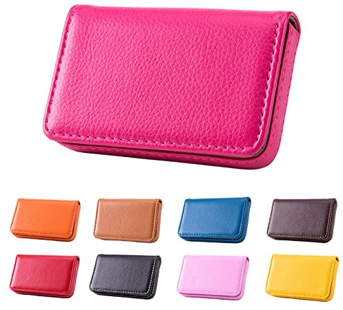 Waylipun Visitenkartenetui, PU-Leder Premium Visitenkartenhalter, mit Magnetverschluss, zur Schonenden Aufbewahrung Ihrer Karte, Visitenkarten Etui für Damen und Herren (Rosa Rot)