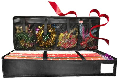 Geschenkpapier Aufbewahrung, Geschenkpapierrollen Organizer Wasserdichtes Reißfest 600D Oxford Gewebe Aufbewahrungstasche mit Fächern und Handhabung,100 * 35 * 15CM