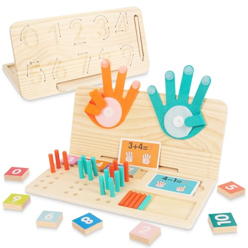 WOODENFUN Montessori Rechentafel 3-in-1 Holz Zählspielzeug für Kinder ab3J