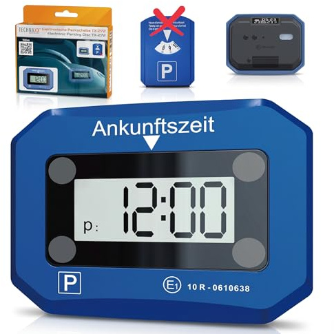 Technaxx elektronische Parkscheibe TX-272, automatische Digitale Parkuhr für das Auto mit Bewegungssensor, automatischer Zeiteinstellung, doppelt beleuchteten Displays, SOS-Licht, ECE-Lizenz