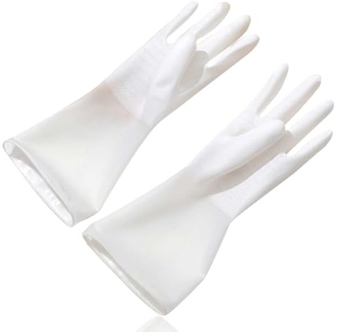 Gummihandschuhe, Wiederverwendbare Haushaltshandschuhe, Geschirrspülhandschuhe, Gummi-Küchen-Geschirrspülhandschuhe, Reinigungshandschuhe Zum Geschirrspülen, Weiß(L)