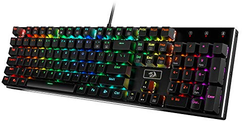 Redragon K556 Mechanische Tastatur RGB 18 Modi Brauner Schalter US | Taktile Klick Tastatur Voll Programmierbar Ganzmetallpanel Ergonomisch Schwarz