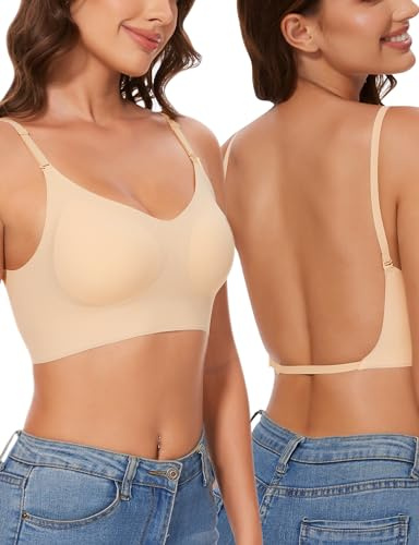 Kiiwah BH Damen Ohne Bügel Zero Feel, Rückenfrei für Frauen, Multiway Träger, Soft, Nahtloser Eisseide Mit Herausnehmbare Gepolstert, Unsichtbar für Rückenfreie Kleider (Hautfarbe)