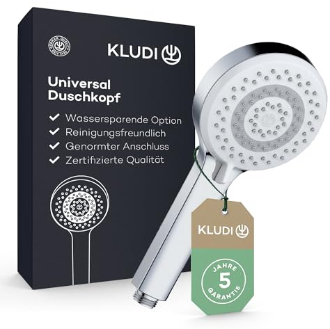 KLUDI-X1 Universal Duschkopf wassersparend als Option, Duschbrause mit 3 Strahlarten (Body, Hair, Skin), reinigungsfreundlicher Brausekopf Ø 10,7 cm, Shower Head mit Antikalk-Funktion in Chrom