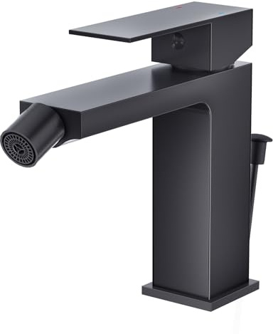 Faustina Einhelmischer Bidet-Armatur Toilette mit Zugstange, Bidetmischer Einhebel-Bidetarmatur Wasserhahn eckig, Messing Verstellbarem Kugelgelenk-Auslauf schwarz