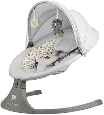 Kinderkraft LUMI 2 Babywippe, Elektrische Babyschaukel, Von der Geburt bis 9 Monate, Höhenverstellbar, 5 Schaukelmodi, 12 Melodien, Bogen mit Spielzeug, Dunkelgrau