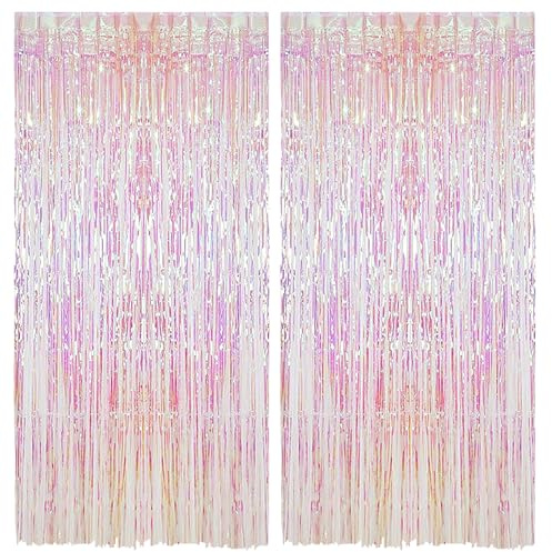 Alaoo Lametta-Vorhang, Aluminiumfolie, Fransenvorhang, Rosa, 2m*2pcs | hängende Türschlangen, Party-Luftschlangen, Dekorationen für Geburtstagsparty, Abschlussfeier, Weihnachten, Fotohintergrund