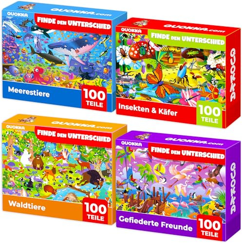 Puzzle ab 4 5 6 Jahre - 4 Set Puzzle 100 Teile von Quokka - Kinder Spiele ab 5-6 Jahre von Insekten Meeres- und Waldtieren – Geschenk für Jungen und Mädchen 7 8