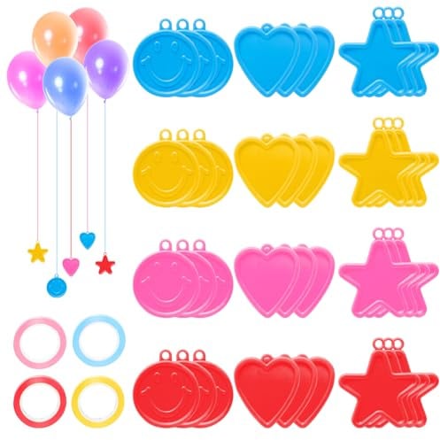 Rebanky 36 Stück Stern und Herzen Luftballon Gewichte für Heliumballons | Helium Ballon Beschwerer, Kunststoff Ballongewichte, Bunte Ballonbeschwerer mit Ballonbänder für Hochzeit Geburtstag Party