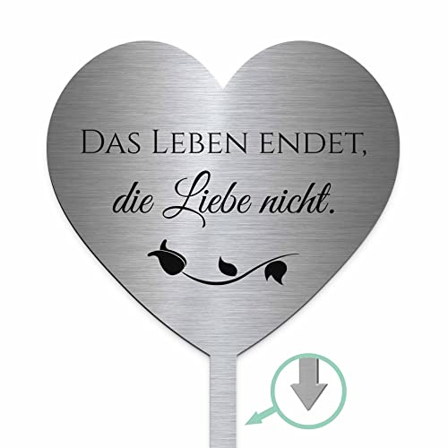Grabstecker Herz aus Edelstahl mit Spruch und schönen Motiven | Grabschmuck individuell personalisierbar & wetterfest | persönliche Grabdeko selbst gestalten (Personalisierbar)