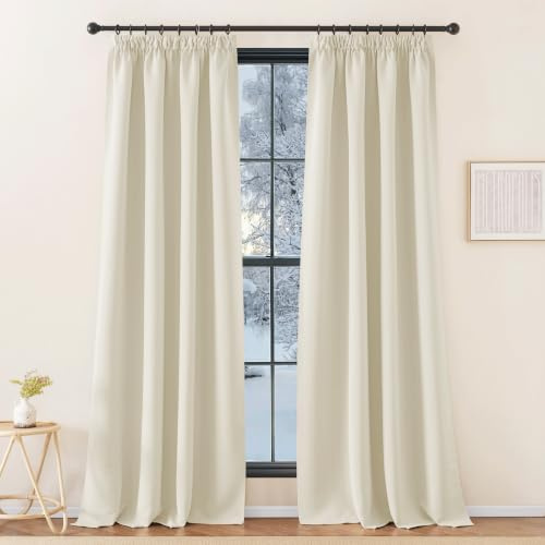 KGORGE Blickdichte Vorhänge Hitzeschutz Thermovorhang mit Kräuselband | Hellbeige, 2er Set, 240 x 140 cm(HxB), Thermo Vorhang gegen Hitze für Schienensystem, Verdunkelung, für Wohnzimmer