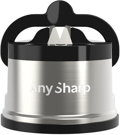 AnySharp Pro Metall-Messerschärfer mit PowerGrip Saugnapf, Wolframkarbid | Premium Wolframkarbid-Schärfsystem, für Küchenmesser, Wellenschliff & gehärteten Stahl, Professionelle Qualität