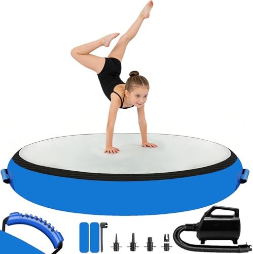 PPXIA AirBlock Airspot Runde 100 cm Durchmesser 10/20 cm Höhe mit pumpe | Aufblasbare Gymnastikmatte Turnmatte Air Block für Turnen Yoga Cheerleading