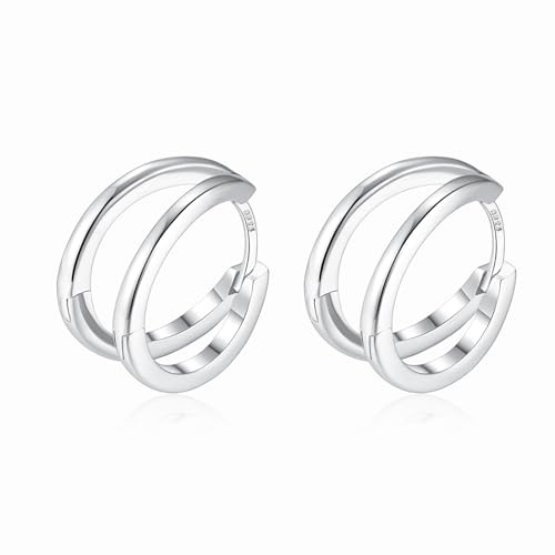 925 Silber Double Hoop Ohrringe Creolen, Kleine Hypoallergene Knorpel Huggie Ohrringe, Einzigartiges Geschenk für Frauen Mädchen 12mm (Doppelt Polierte)