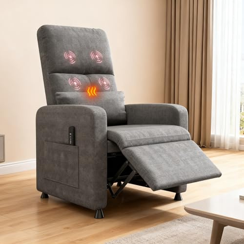 PortoAlegre Fernsehsessel Elektrisch Relaxsessel Ruhesessel, massagesessel mit wärmefunktion, Verstellbarer Fernsehsessel mit Fußstütze, Einzelsofa,für Wohnzimmer, Schlafzimmer oder Büro