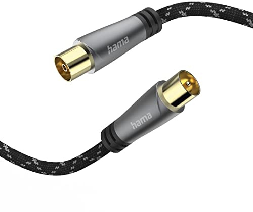 Hama Antennenkabel Koax 3 m lang 120 dB (Koax Stecker - Kupplung, Koaxialkabel HD TV, 8K, zur Verbindung von Antennendose zu TV oder Receiver, Metallgehäuse, verstärkter Kabelmantel, 75 Ohm)