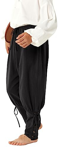 Haloumoning Jungen Mittelalter Hose Kinder Schnürhose Cosplay Renaissance Steampunk Wikinger Freizeithose, Schwarz, 8-10 Jahre