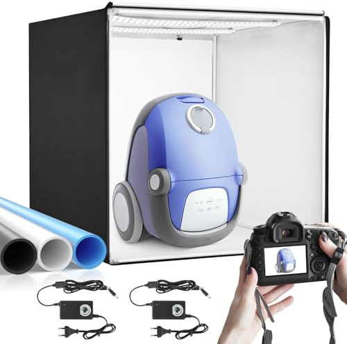 Heorryn Fotostudio Lichtzelt Set, 100 x 100 x 100 cm Dimmbare Fotobox mit 384 LED-Leuchten und 3 Farbhintergründen für Fotografie