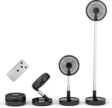 Primevolve 7.7 Ventilator Faltbarer mit Fernbedienung, 7200mAh Akku USB Standventilator Fan Tragbarer für Outdoor Reise Camping, Tischventilator Leise für Schlafzimmer Büro- Schwarz