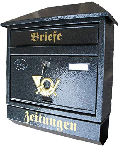 Postkasten XXL Anthrazit mit Zeitungsrolle und Montagematerial Zeitungsfach Schrägdach Trapezdach Wandbriefkasten