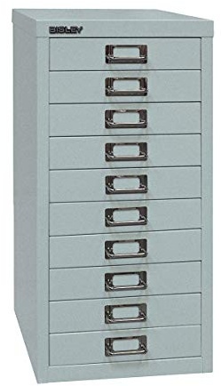 BISLEY MultiDrawer, 29er Serie, DIN A4, 10 Schubladen, Metall, 355 Silber, 38 x 27.9 x 59 cm