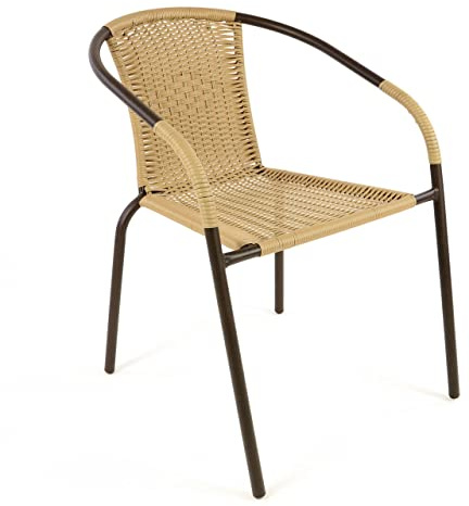 Nexos Trading Bistrostuhl stapelbar Poly-Rattan Gartenstuhl Balkonstuhl Terrassenstuhl Rattanstuhl mit Stahlgestell pflegeleicht robust für Balkon Terrasse Garten (1 Stuhl Hellbraun)