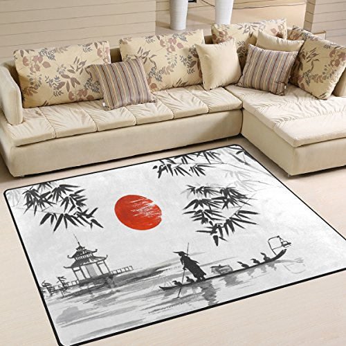 Traditioneller japanischer Bambus-Teppich mit Sonnenlandschaft für Wohnzimmer, Schlafzimmer, 160 x 122 cm