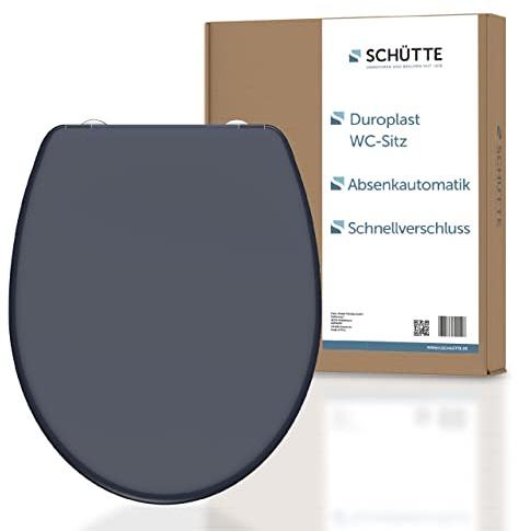 SCHÜTTE WC-Sitz ANTHRAZIT mit Absenkautomatik und Schnellverschluss aus Duroplast, abnehmbarer Toilettendeckel mit 175kg Belastbarkeit, Toilettensitz mit Brille, Klodeckel für WC, Klobrille Grau