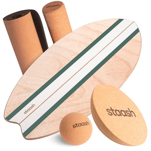 STAASH® PRO Balance Board aus Birkenholz – Premium 5-in-1-Set für Gleichgewichtstraining, Fitness & Reha. Rolle + Halbkugel + Matte Inkl. (Bis 150kg)