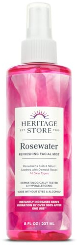 Heritage Store Rosenwasser, alkoholfrei, 100% rein vegan, vorteilhaft für empfindliche Haut, Haare und mehr, Gesichtswasser und Feuchtigkeitscreme, 237 ml