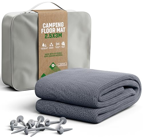 GardenGloss Vorzeltteppich 250x300 - Camping Teppich Outdoor Wetterfest - Campingteppich, Zeltteppich inkl. 12 Befestigungsnägel und Tragetasche