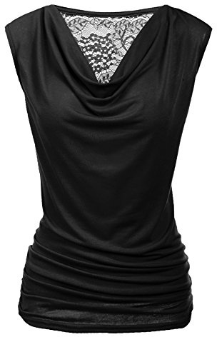 PINSPARK Top Damen Spitzen Tanktop Wasserfall V-Ausschnitt Oberteil | Ärmellose Bluse | Sommer Blusentop | Party Falten Weste | Basic Tanktops | S-XXL
