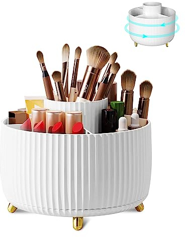 Nuangoo Kosmetik Make Up Organizer, 360°Drehbarer Pinsel Organizer,Kosmetikregal Kosmetik Organizers für Zimmer Decor Frisiertisch,Schlafzimmer,Badezimmer (Weiß)