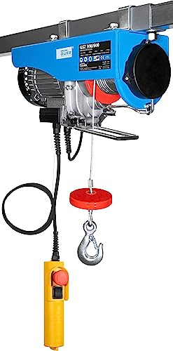 Güde Elektrischer Seilzug GSZ 300/600 (1050 W, TÜV/GS-geprüft, 600 kg max. Hubkraft, 11 m max. Hubhöhe, Stahlseil 12 m, Bedienelement mit Notausschalter, 2 Befestigungsbügel, Montage ohne Bohren)
