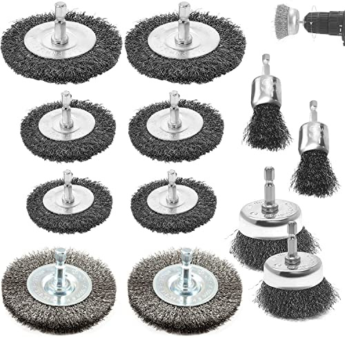 12 Stück Drahtbürste Bohrmaschine, 6mm Drahtbürste Akkuschrauber, mit Sechskantstange Drahtbürsten Set, für Bohrmaschine Polier Schleifen Entrosten Entgraten