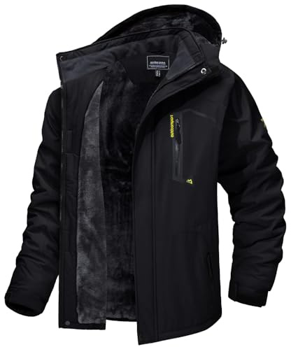 MAGCOMSEN Arbeitsjacke Herren Warm Gefüttert Ski Jacke Übergangsjacke Verdickt Winterjacke Männer Atmungsaktiv Jagdjacke Wasserdicht Dicke Thermo mit Stehkragen Schwarz XL