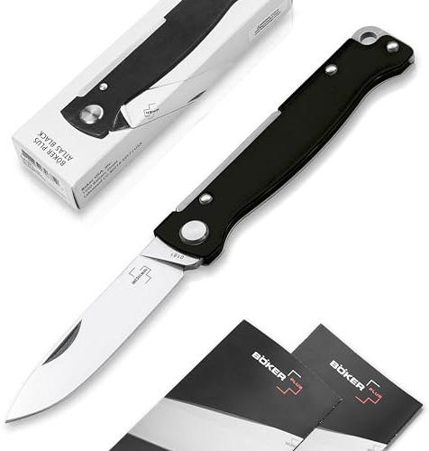 BÖKER PLUS Atlas Messer - kleines Slipjoint Taschenmesser - Klappmesser mit Metall Griff - EDC Vollmetall-Messer - Vintage Sandvik Knife