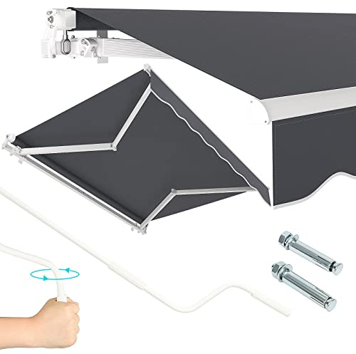 Dripex Markise 300 x 250 cm Manuelle Gelenkarmmarkise Wasserdicht und Sonnenschutz, Terrassenmarkise Größen wählbar, Sonnenmarkise für Terrasse Balkon, Dunkelgrau, Montage erforderlich