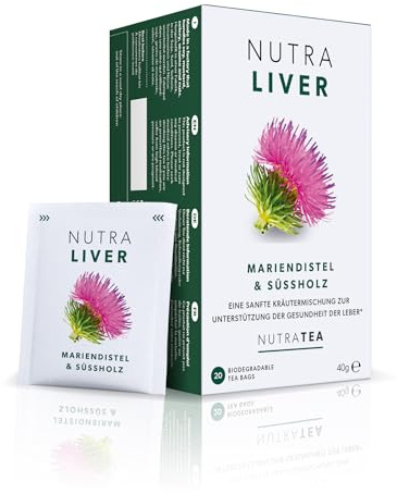 Nutra Tea NUTRALIVER, Detox Tee zum Entgiften der Leber, trägt zur Unterstützung der Leberregeneration & gesunde Verdauung bei, 60 wiederverwendbare Teebeutel, Leber Tee mit Mariendistel & Lakritz