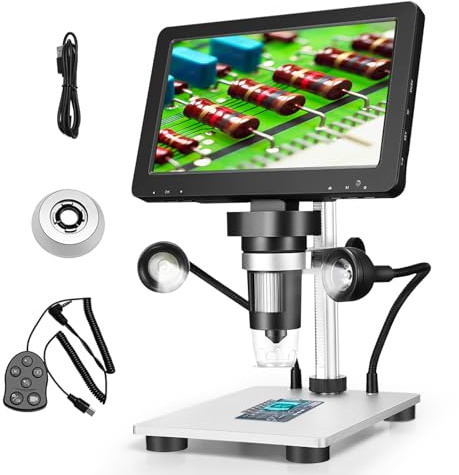Professionelles Mikroskop 7 Zoll 1200 x 12 MP Digitales Mikroskop mit drehbarem HD-Display/8 LED-Leuchten/12 Sprachen/10 cm Arbeitsabstand: Elektronisches zum Schweißen